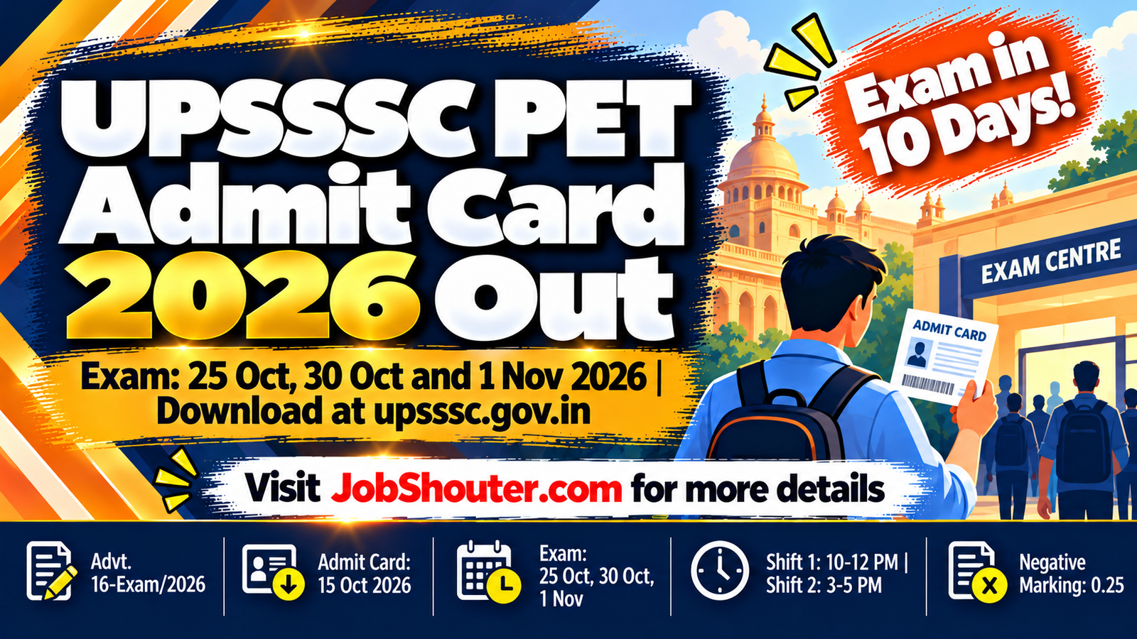 UPSSSC PET Admit Card 2026 Out - Exam 25 Oct - 30 Oct - 1 Nov