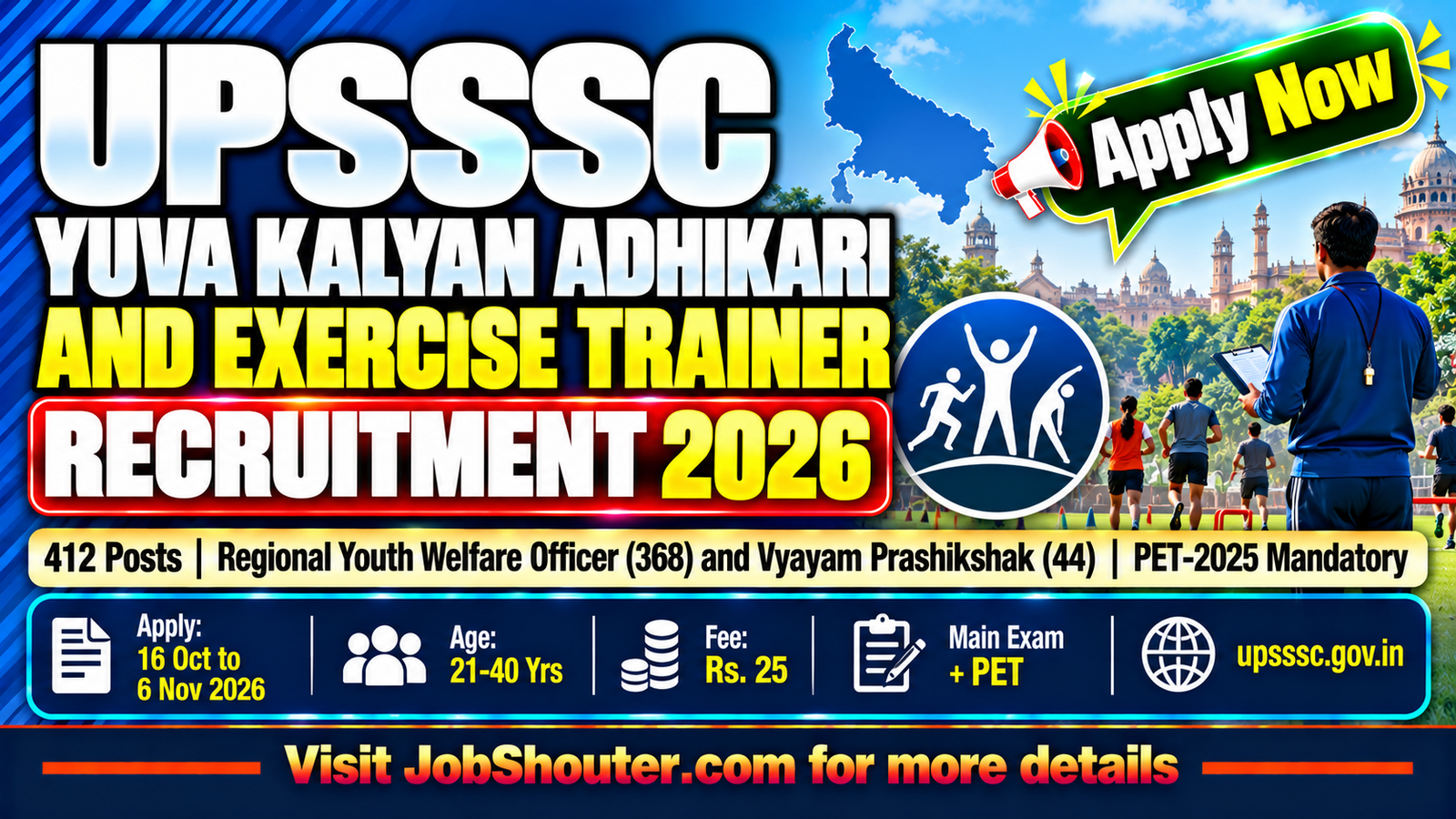 UPSSSC Yuva Kalyan Adhikari and Exercise Trainer Recruitment 2026 - 412 Posts