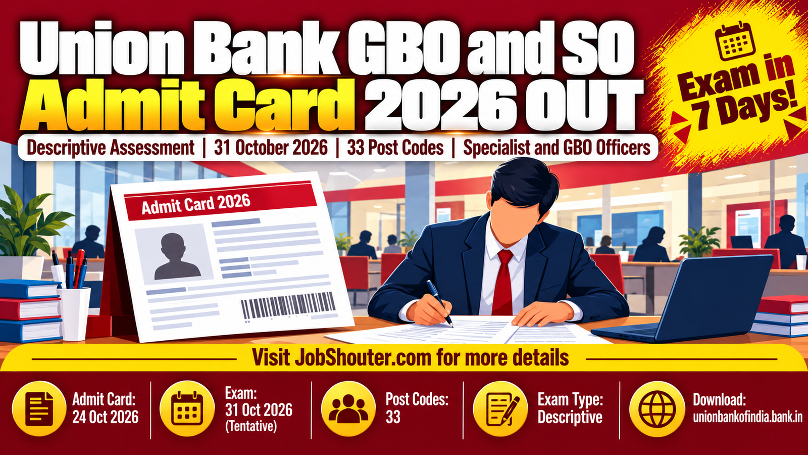 Union Bank GBO SO Admit Card 2026 Out - Exam 31 Oct - 33 Posts